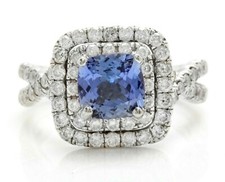2.00 Carat Natural Blue Tanzanite and Diamonds in 14K Solid White Gold Ring