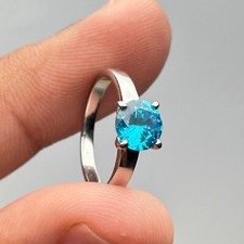 925 Sterling Silver Ring Handmade Round Blue Zircon Anniversary Women Ring Jewel