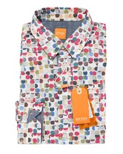 NWT HUGO BOSS DRESS SHIRT cotton white multicolor luxury S slim