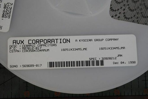 AVX CONDENSATORE MIL CERAMICO CDR35BX334AMUM 1825 .33uF 50V 18251X334MSJME 1K/REEL - Foto 2 di 2