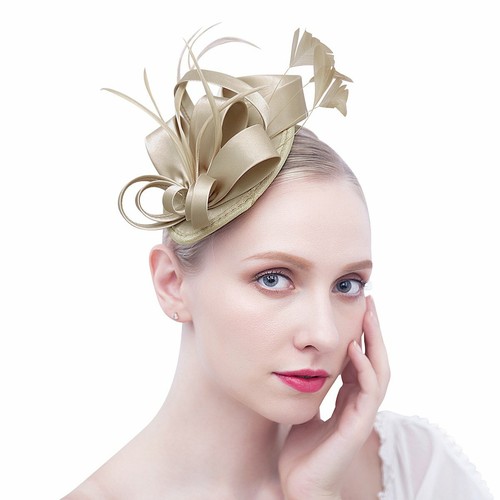 Tan Fascinator Hats For Women Feather 