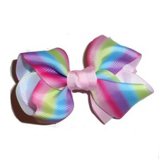 Puppy Bows BIG bow unicorn stripes pink 4" dog hair bow or collar slide