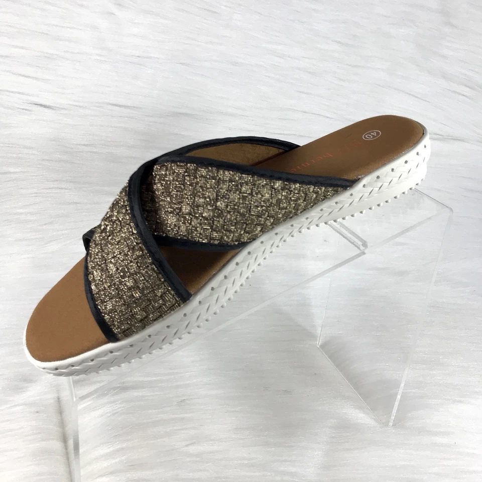 Bernie Mev Zapatos Mujer’s 40 EE. UU. 9.5-10 Marrón Sandalias Slides Bronce Tejido Foto 4 de 4