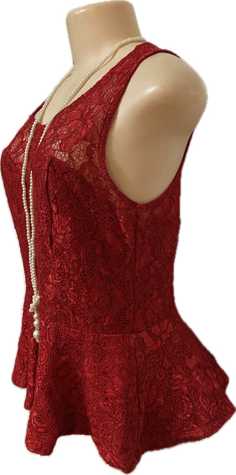 Forever 21 womens vintage lace top L red lace holiday blouse party work shirt