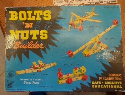 Vintage RARE 50-60's Bolts 'N Nuts Builder KOHNER Bros Safe Creative Educational