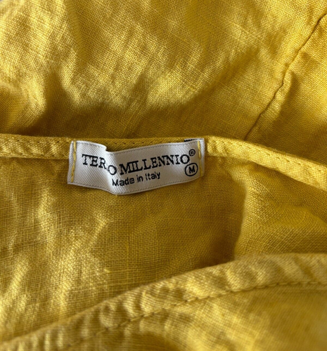 Terzo Millennio Linen Mustard Yellow Back Buttons Hi-Lo Top Blouse Medium Italy - Picture 10 of 12