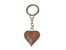 Pink Goldtone Crystal Stone Heart Shaped Pendant Keychain