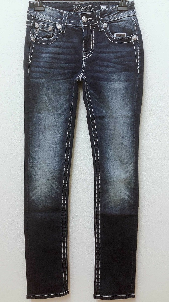 Jeans Miss Me Décorés Ailes D'Ange - Taille 26x30 - Bleu Moyen Skinny - Neuf Sans étiquettes