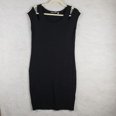 Athleta Women's M Cutout Shoulder Fitted Mini Dress Solid Black Casual Basic