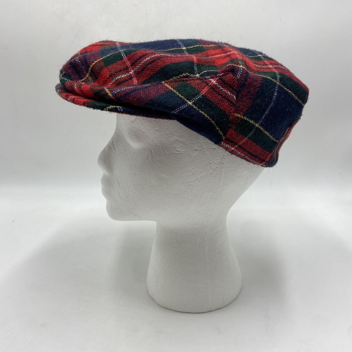 Vintage NEW YORK HAT CO. Newsboy Flat Cap Plaid Red Hat Made in
