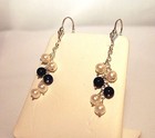 Sterling silver fw white PEARL blue LAPIS LAZULI dangle drop earrings leverbacks — photo 2