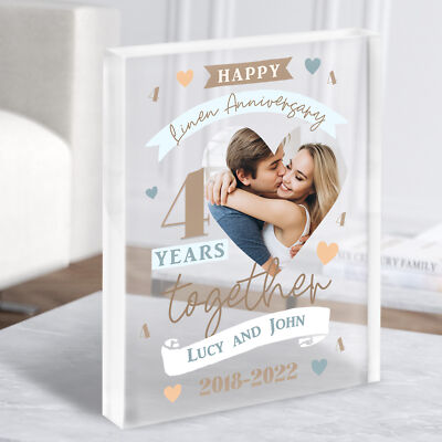 4 Jahre zusammen 4. Hochzeitstag Leder Foto Geschenk Acrylblock