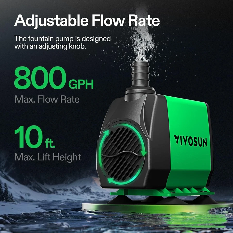 VIVOSUN Water Pump Hydroponics Pond Fountain Aquariums Submersible Fish Tank - Image 2 of 4