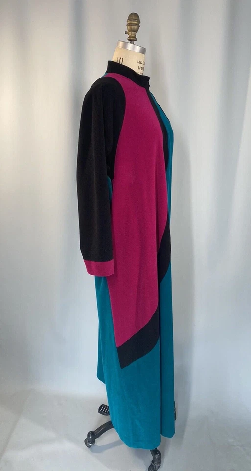 Винтажная ночная рубашка халат размер средний бархат 80-х 90-х сине-розовый VANITY FAIR - Изображение 4 из 4