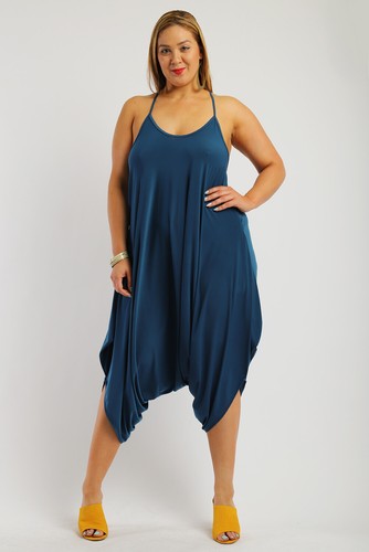 CANARI Women Plus Size Spaghetti Strap V Neck Loose Fit Harem Jumper - Picture 9 of 38