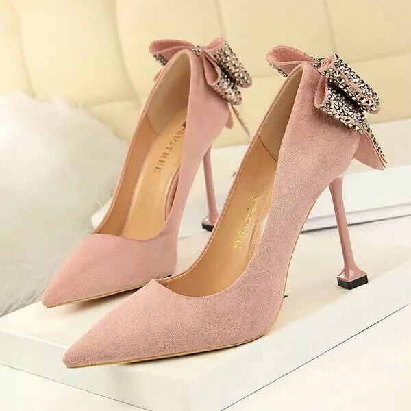 decolte scarpe con tacco donna 10 cm rosa comode camoscio pelle