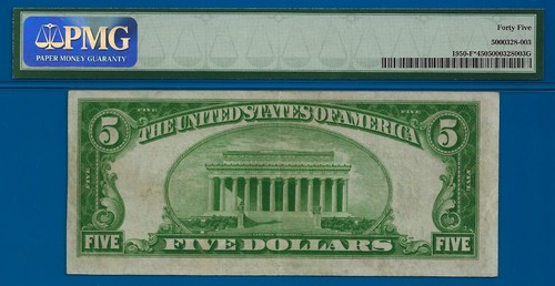 1928 $5 Federal Reserve Note PMG 45 rare PMG graded 15 Atlanta star Fr 1950-F* - Picture 5 of 5