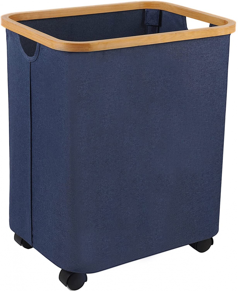 Large Laundry Hamper with Wheels - 60L Blue square 16