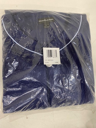 Miss Elaine Navy Mid-Full Length 3/4 Sleeve Full-Zip Bathrobe; L