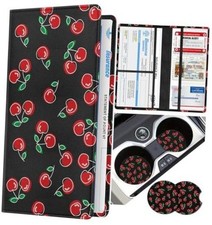 Car Registration and Insurance Card Holder with Magnetic Shut - Vehicle Cherry