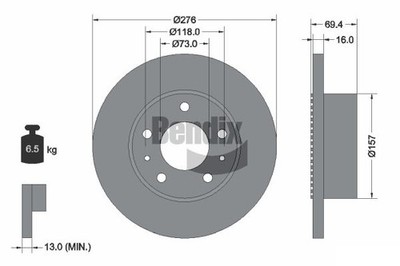 2 PCS BENDIX Braking BDS1465 Brake Disc