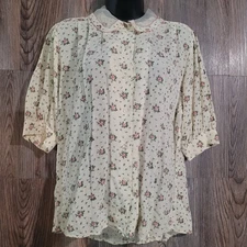Vintage Cottagecore Peasant Blouse Sz 8 Floral Peter Pan Collar Laura Ingalls