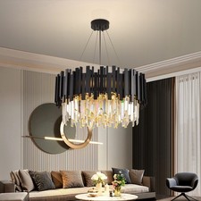 Modern Crystal Pendant Light Hanging Light Height-Adjustable for Dining Room