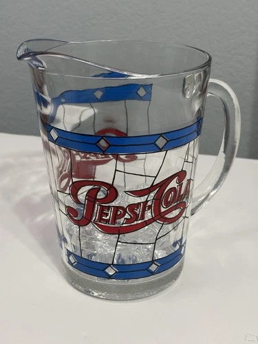 Vintage 1970's Pepsi Cola Pitcher - Tiffany Style, Stained Glass Design