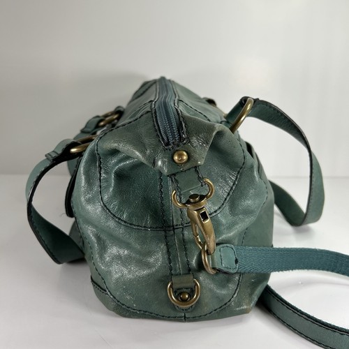 Fossil Vtg Green Leather Satchel Top Handles Shoulder Strap Crossbody Bag - Picture 5 of 12
