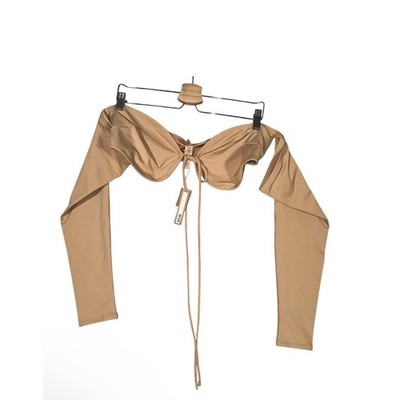 Skims Swim Bikini Top Womens Sz 2X Brown Nylon Stretch Long Sleeve Beach Swim