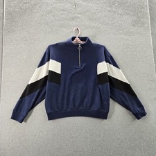PINK Victoria's Secret Women Sweatshirt M Navy Colorblock Fleece Logo Text