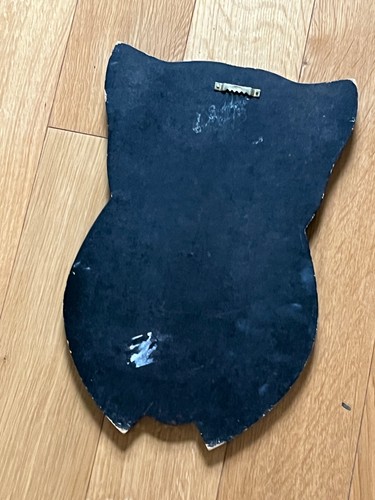 Vintage Super Cute Chippy MCM Owl Mirror on Black Painted Wood Plaque Wall Hangi - Picture 8 of 8