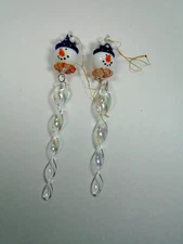 VTG.  CHRISTMAS SNOWMAN HEAD WITH TWISTED IRIDESCENT ICICLE GLASS ORNAMENT-2