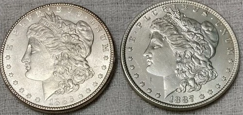 1886 and 1887 Morgan Silver Dollars AU/BU