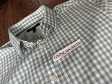 Banana Republic Non-Iron Tailored Slim Fit in Green Gingham Check Box - Large