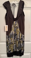 NWT, Silk summer dress in dark gray/yellow by Nancy Rose. Made in USA. Size: 4