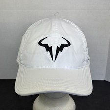 Nike Rafa Hat Cap Strap Back Mens Medium M/L White Dri-Fit Tennis Bull Logo