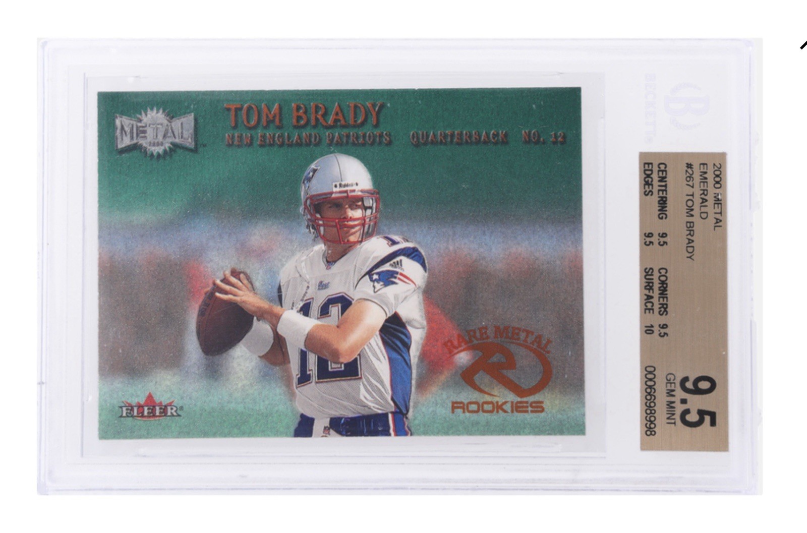 2000 Fleer Metal Tom Brady Rookie Emerald SSP BGS 9.5 = True Gem+ None Higher