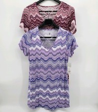 2 Just Be Women's Plus Size 1X Wave Print Purple Red Shift Dress Streach New