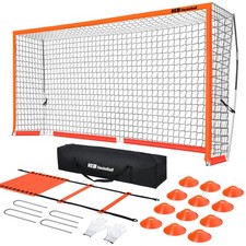 12x6ft Portable Soccer Goal for Backyard Practice Soccer Net w/ Ladder, 12 Cones
