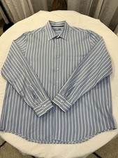Tasso Elba XL 17-17.5 Blue White Striped 100 Cotton Men's Dress Shirt