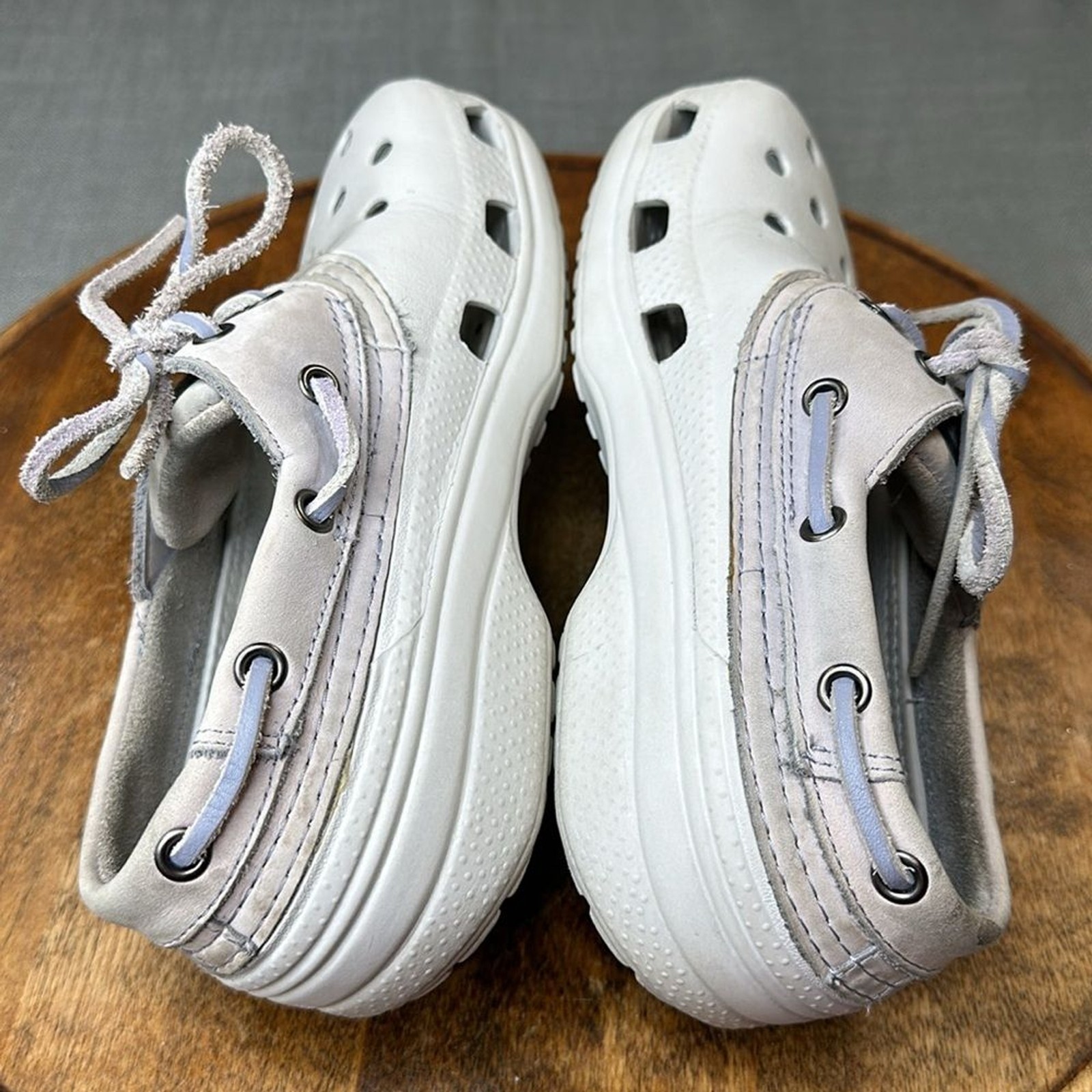 Crocs Islander Gray Leather Boat Shoes for Men Youth 5 Women 7-image