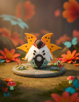 Sun Moth Themed Capture Ball Figure 3D Printed Display Non-Functional Desk Decor