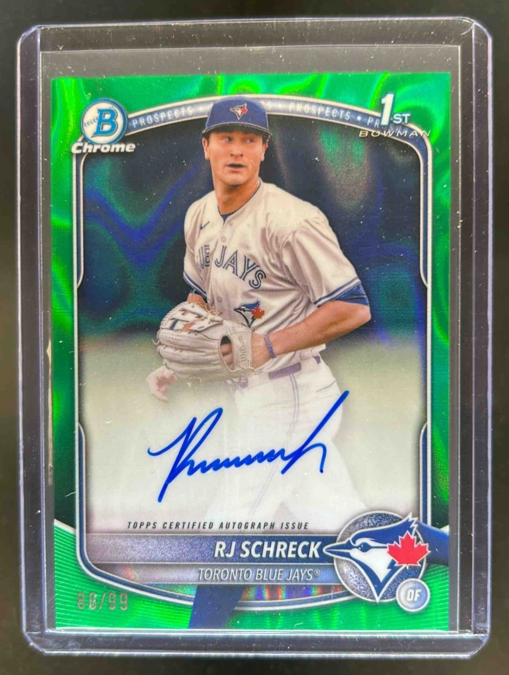 2025 Bowman Chrome RJ Schreck Auto Green Lava Refractor 1st Prospect #68/99