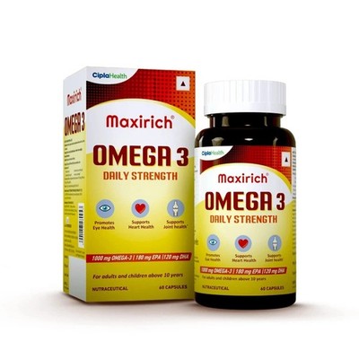 Cipla Maxirich Omega 3 Daily Strength 60 Capsule EPA 180 mg DHA 120mg