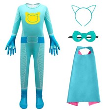 Girls Cute Kitties Jumpsuit with Long Cape Cosplay Outfits for Parties Blue