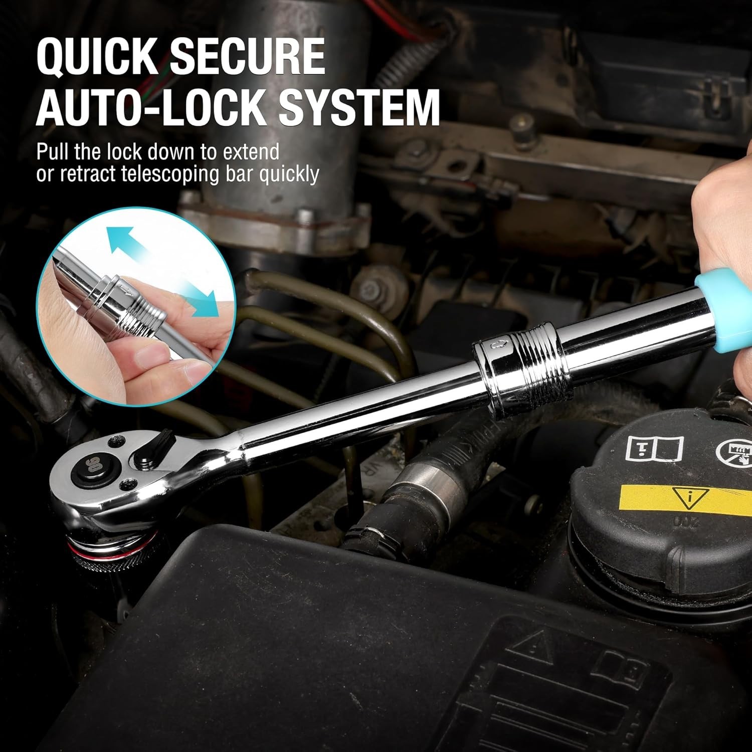 3/8-Inch Extendable Ratchet Wrench - 90-Tooth Quick Release with Cushion Handle