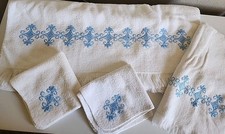 VTG Set Of 4 Canon Hand Bath Towels Washcloth Baby Blue White Floral Scroll Lot