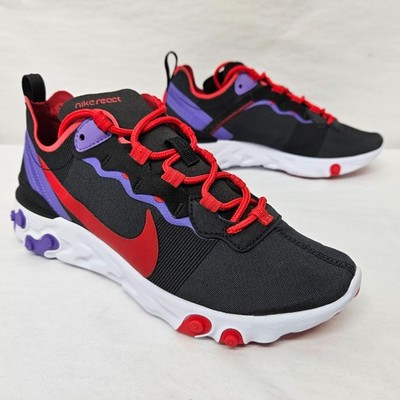Nike React Element 55 Running Shoes CQ9903-001 Black Red Purple Womens Size 6