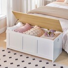 HOOBRO Truhen Sitzbank mit Stauraum Spielzeugkiste mit Deckel Weiß und Naturholz
